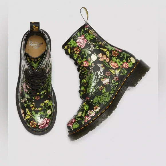 New Dr Martens 1460 WOMEN'S FLORAL BLOOM LEATHER LACE UP BOOTS Size 7 - Picture 6 of 9